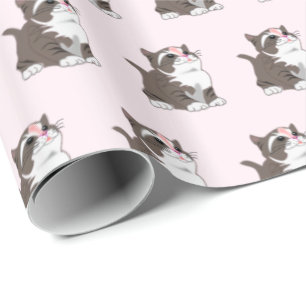 Papel de envolvimiento rosado de gato para bebé