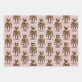 Papel de envolvimiento rosado de Robot dorado