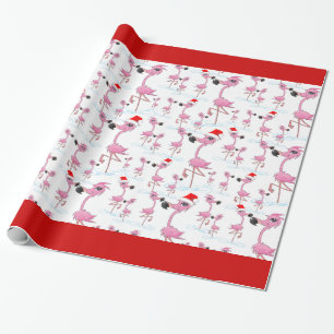 Papel de envolvimiento Santa Hat Flamingos rosados