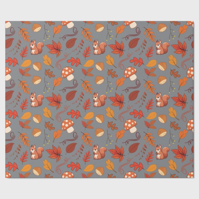 Papel de envolvimiento sin foco gris: ardillas y h (Costura)