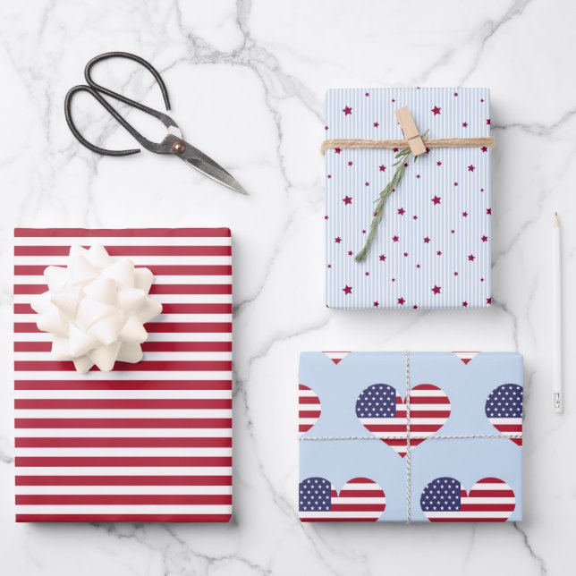 Papel de envuelto del 4 de julio (3 hojas) (Anverso)