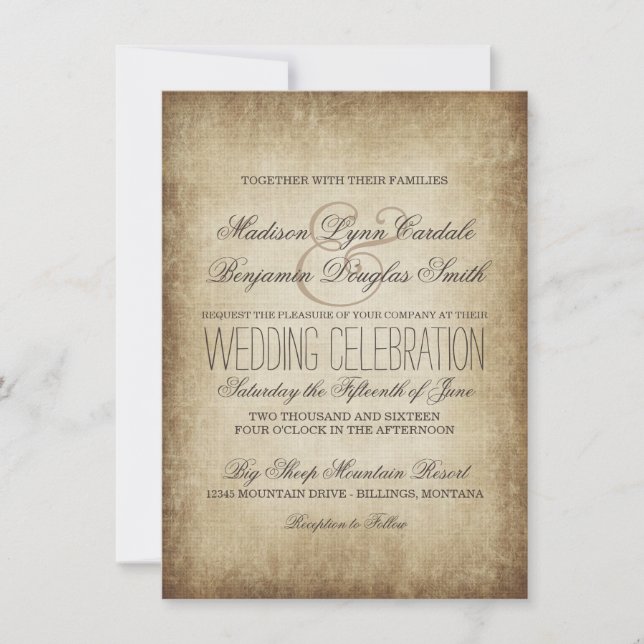 Papel de época Invitaciones de matrimonio rústico  (Anverso)