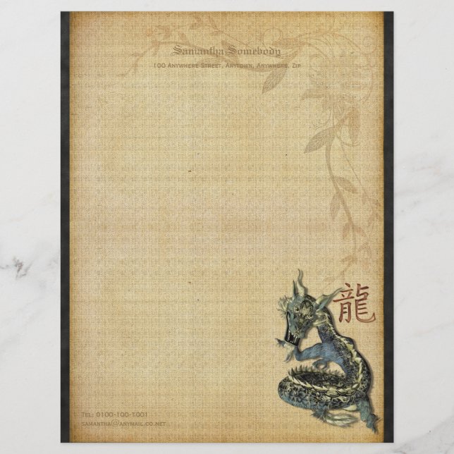 Papel de escribir azul chino del dragón (Anverso)