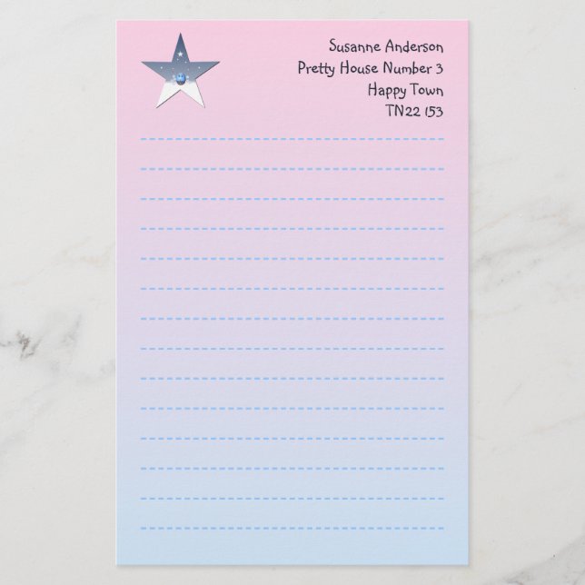 Papel de escribir bonito de la estrella para los (Anverso)