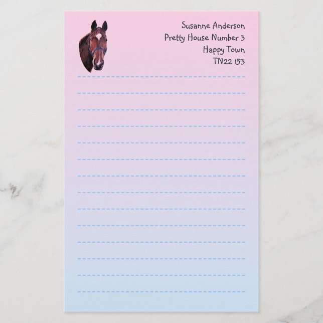 Papel de escribir bonito del caballo (Anverso)