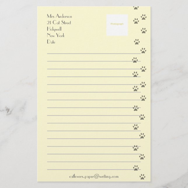 Papel de escribir para los amantes del gato (Anverso)