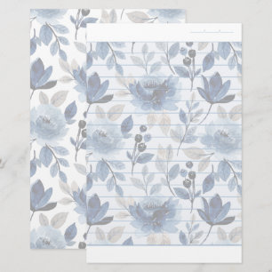Papel de escritura azul de la marina floral Papel