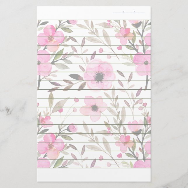 Papel de escritura con motivos florales rosados co (Anverso)