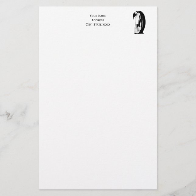Papel de escritura de pingüinos madre bebé (Anverso)