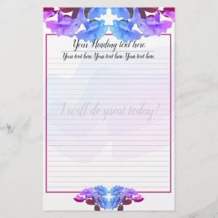 Papel de escritura en línea morado con flor de tro