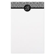 Papel de escritura monogramado de Damask en blanco
