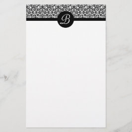 Papel de escritura monogramado de Damask en blanco