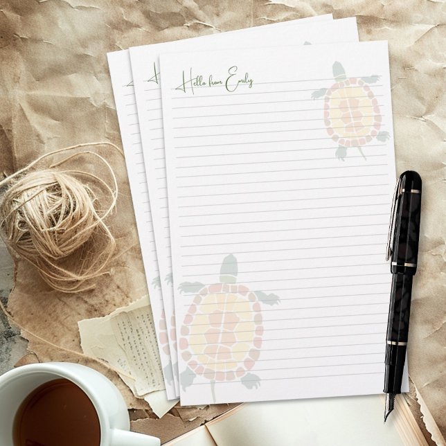 Papel De Escritura Rayado Con Arte De Tortugas Per (Subido por el creador)