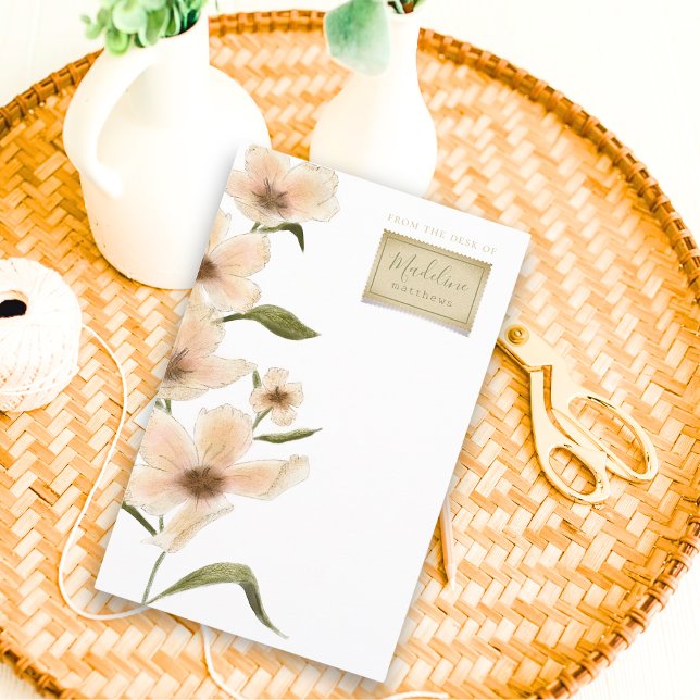 Papel de estacionamiento de monograma floral de ja (Shabby Chic monogram name wildflower vintage floral stamp stationery paper with script typography)