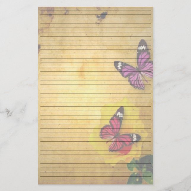 Papel de estantería en blanco de mariposas retro (Anverso)