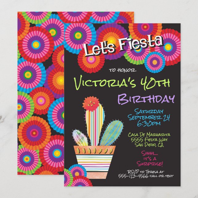 Papel de Fiesta Mexicano Flores invitaciones a cac (Anverso / Reverso)