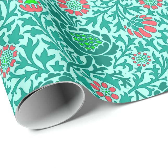 Papel de fondo jacobeo floral, turquesa, aqua y co (Esquina del rollo)