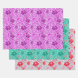 Papel de fondo jacobino floral, morado turquesa y