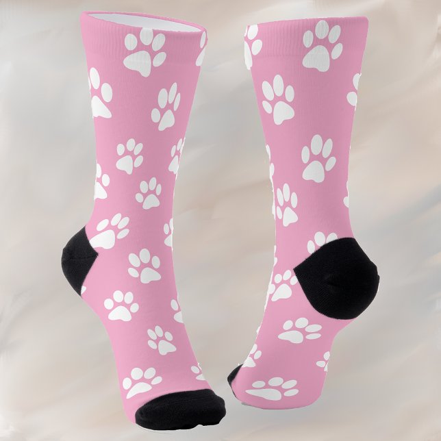 Papel de gato blanco imprime calcetines rosados de (Subido por el creador)