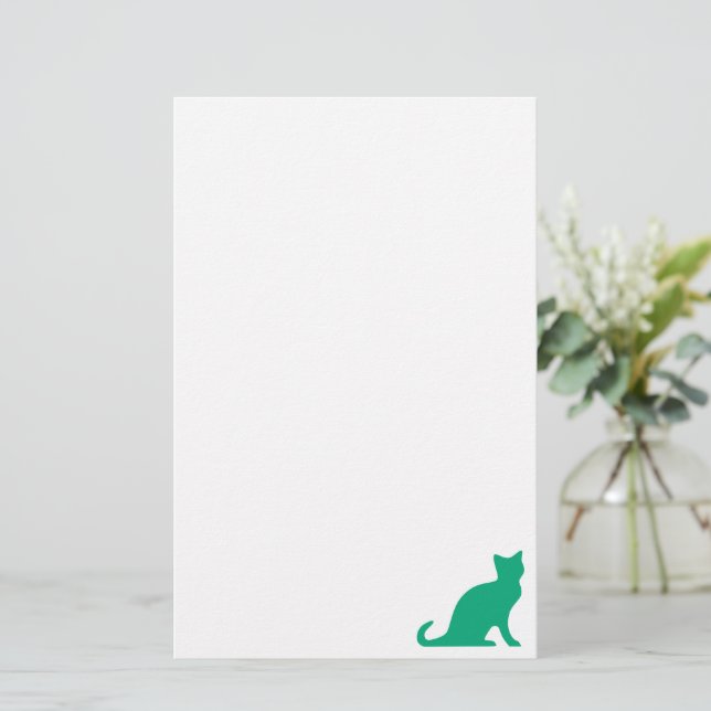 Papel de gato escribiendo papel con gatito verde (Anverso de pie)