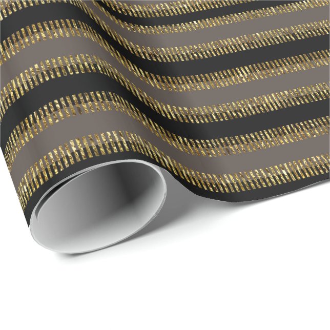 Papel de giftwrap de patrón de bandas de oro Purpu (Esquina del rollo)