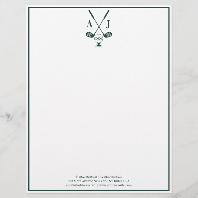 Papel de Golf con Monograma Verde Esmeralda (Anverso)