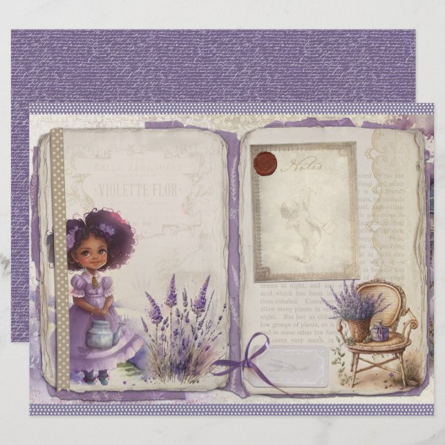 Papel de hoja de diario Lavanda Vintage (Anverso / Reverso)