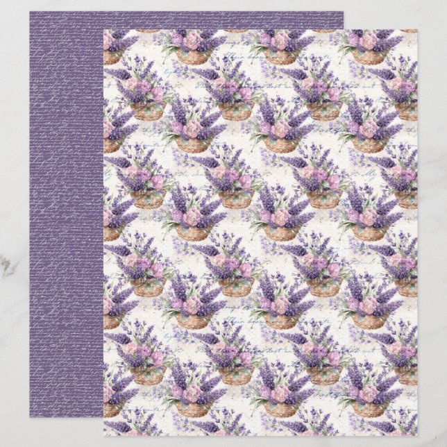 Papel de hoja de diario lavanda vintage (Anverso / Reverso)