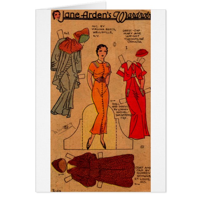 Papel de Jane Arden de los años 1930 muñeca vestid (Frente)