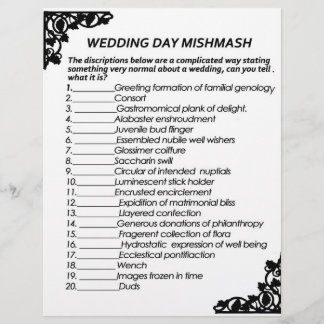 PAPEL DE JUEGO MISHMASH DEL DÍA DE LA BODA