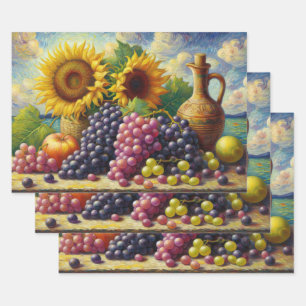 Papel de la pintura al aceite de uvas y girasoles