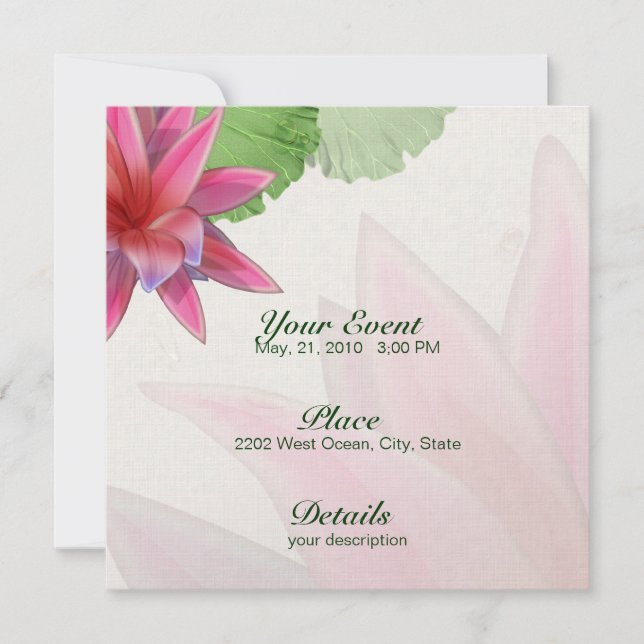 Papel de línea de invitación de Lotus rosa 5.25 x  (Anverso)