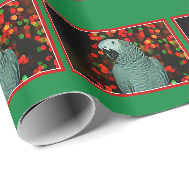 Papel de loro gris africano con árbol de Navidad (Esquina del rollo)