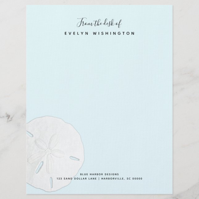 Papel de membrete de Sand Dollar Pale Blue Busines (Anverso)