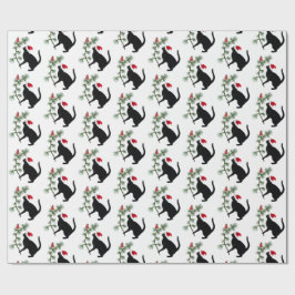 Papel de Navidades de pájaros rojos de gato negro