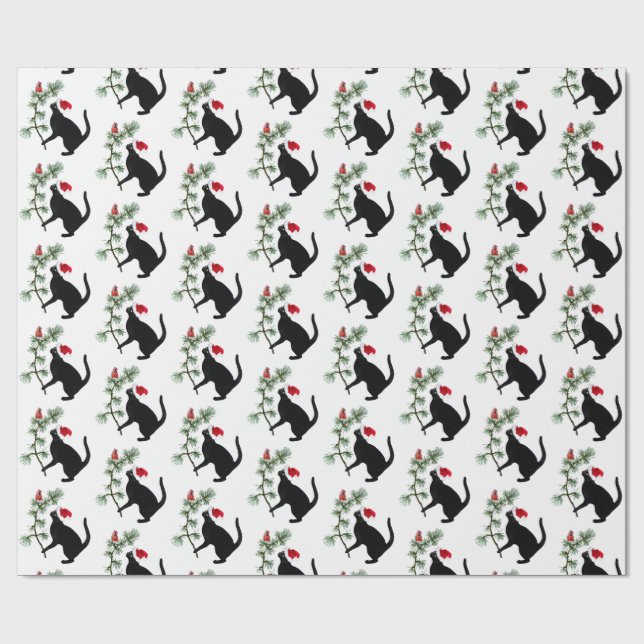 Papel de Navidades de pájaros rojos de gato negro (Superficie plana)