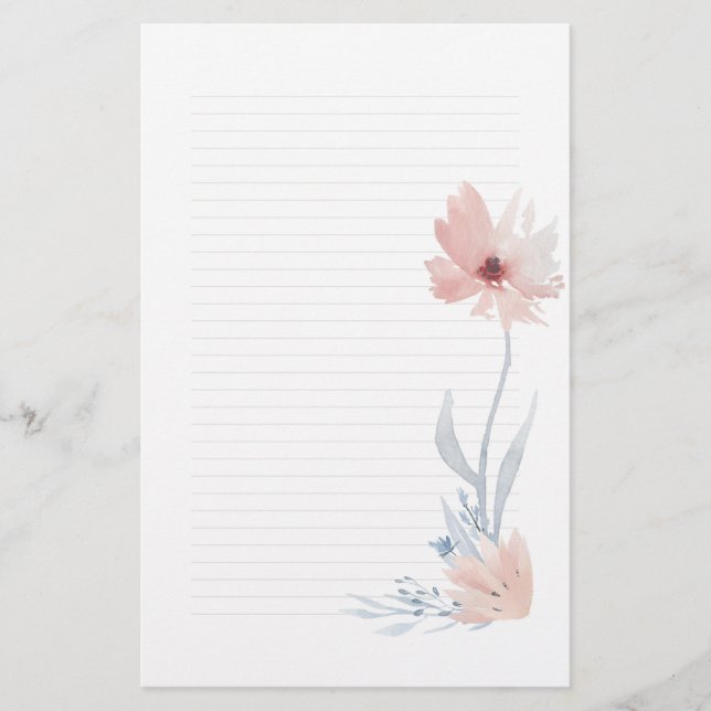 Papel de nota floral rosado de Acuarela (Anverso)