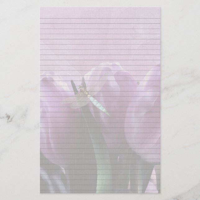 Papel de nota lineal opcional para tulipanes morad (Anverso)