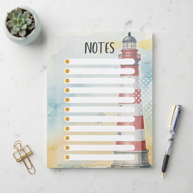 Papel de notas de acuarela del faro rojo y blanco (Sailing through your tasks.)
