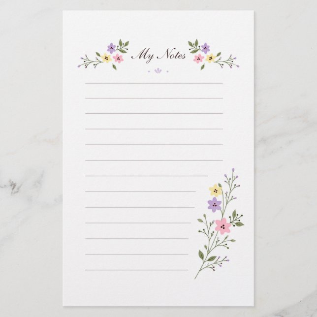 Papel de notas de papelería forrado de flores silv (Anverso)