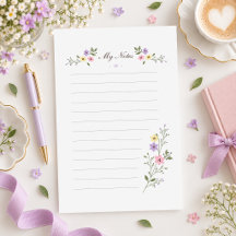 Papel de notas de papelería forrado de flores silv