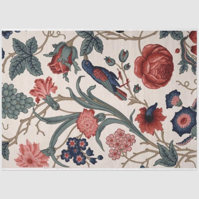 Papel de pájaro azul y descomposición floral (Anverso)