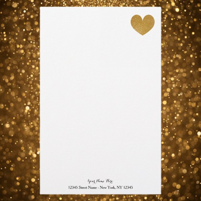 Papel de papel de personalizado con corazón purpur (gold heart stationery paper)