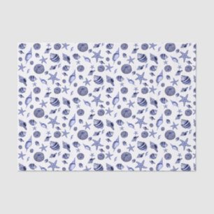 Papel de papel tisular de conchas azules y blancas