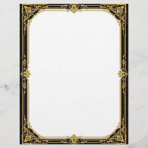 Papel de papelería Art Deco dorado negro y blanco
