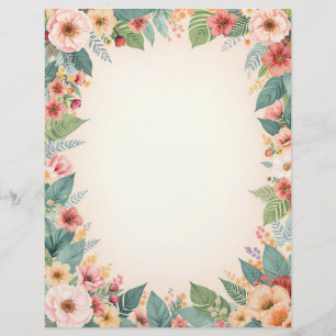 Papel de Papelería con Borde de Flor Tropical