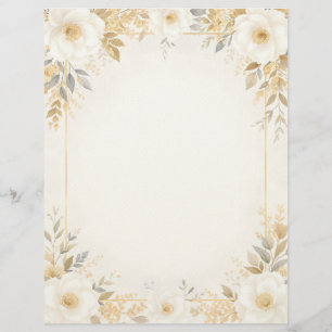 Papel de papelería con flores blancas y acentos do