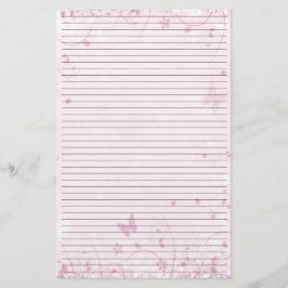 Papel de papelería con manchas de mariposas rosada