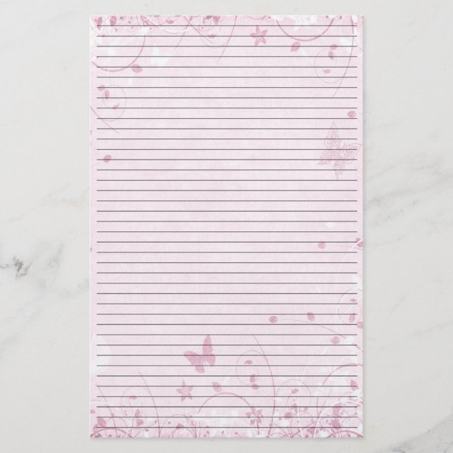 Papel de papelería con manchas de mariposas rosada (Anverso)