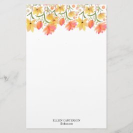 Papel de papelería con monograma floral de jardín 